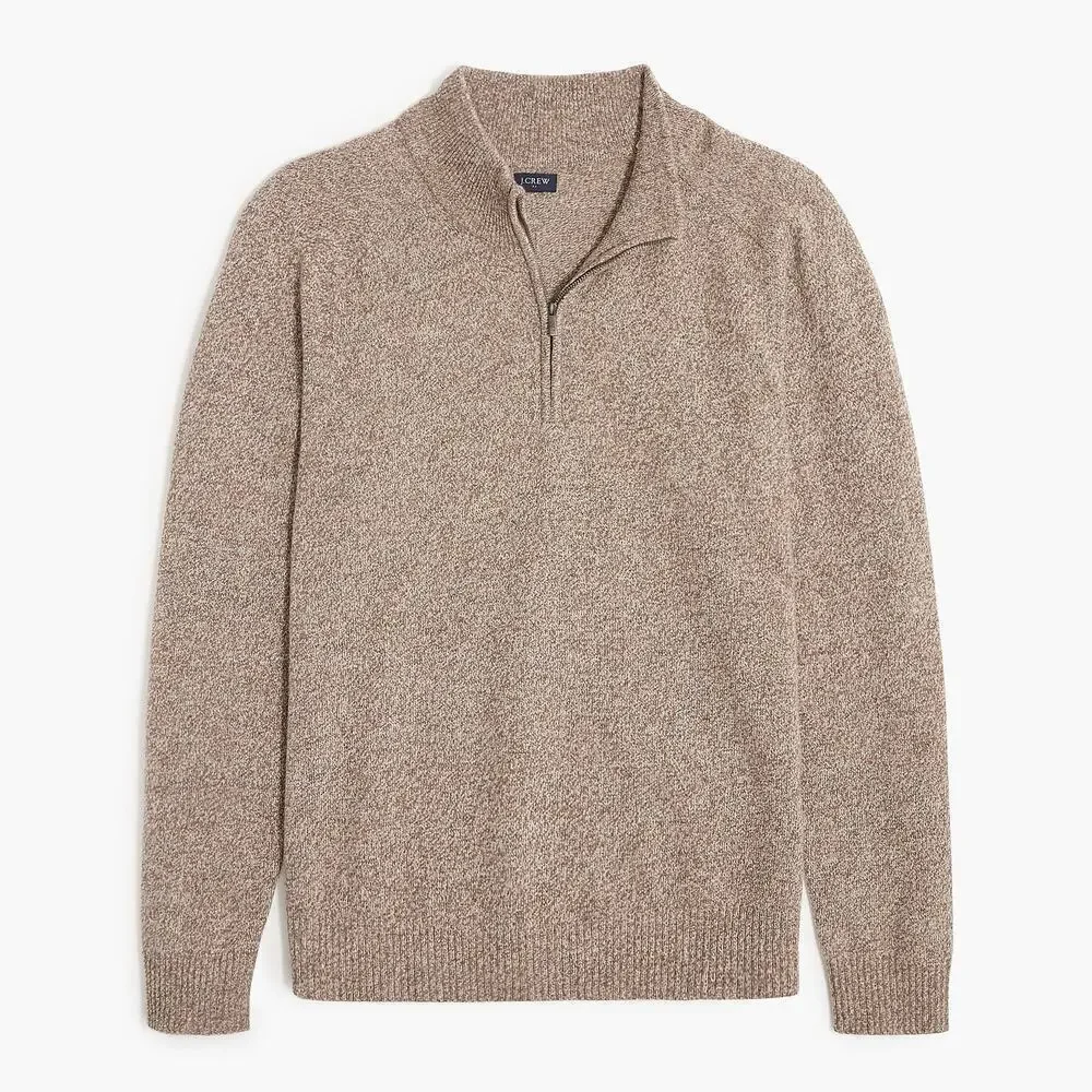 J. Crew Marled Sweater Half Zip Supersoft Lambswool Blend Mole Brown NWT Medium